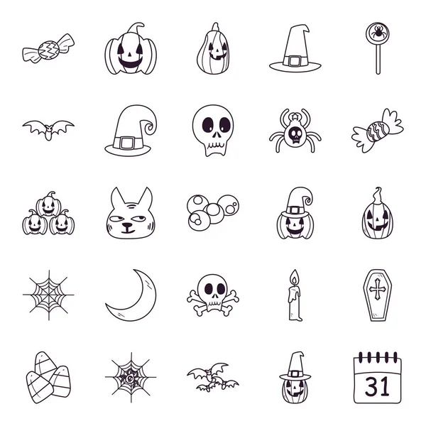 Halloween freie Form Linie Stil Symbole Gruppe Vektor-Design — Stockvektor