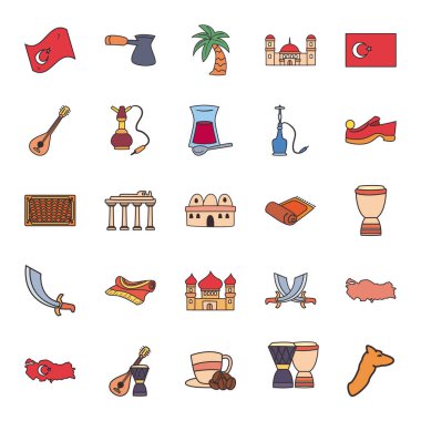 Türk çizgisi ve biçim simgeleri grup vektör tasarımını doldur