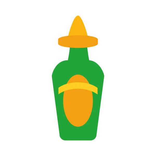 Meksykańska ikona butelki tequili, płaski styl — Wektor stockowy