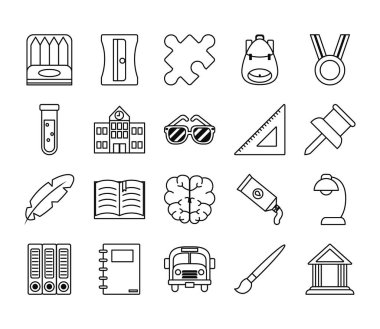 okul sırt çantası ve okul simgesi seti, satır biçimi