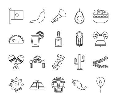 Şeker Kafatası ve Meksika simgesi seti, satır biçimi