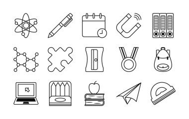 takvim ve okul simgesi seti, satır biçimi