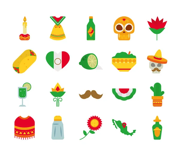 Icono conjunto de poncho mexicano y mexicano, estilo plano — Vector de stock