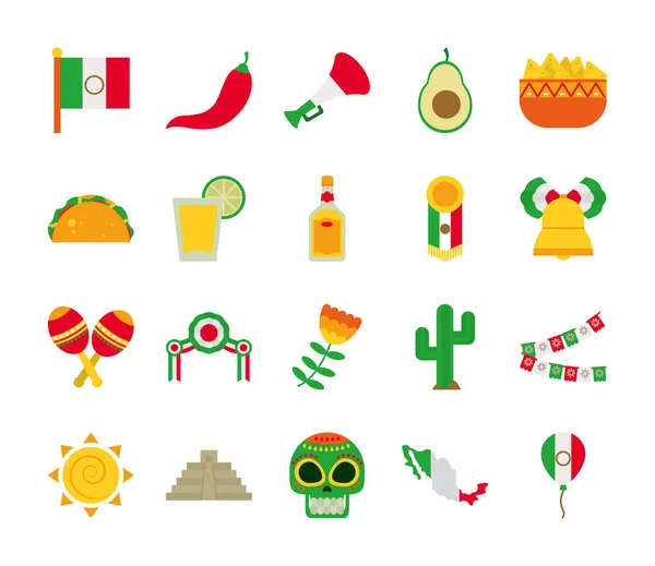 Socker skalle och mexico ikon set, platt stil — Stock vektor