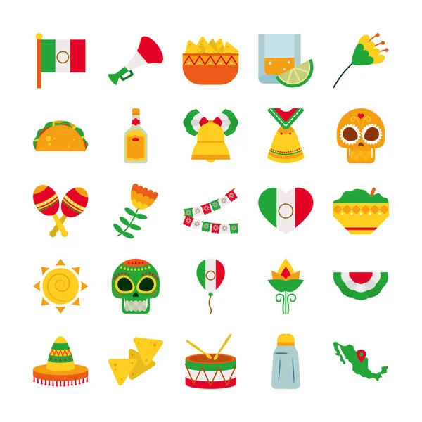 Conjunto de ícones de mexicano e nachos, estilo plano — Vetor de Stock