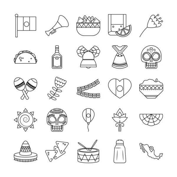 Icono conjunto de mexicanos y nachos, estilo línea — Vector de stock