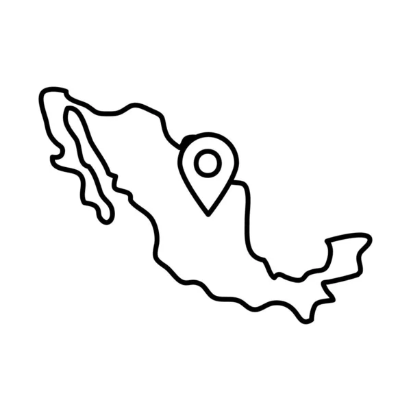 Mexiko-Karte mit Location-Pin-Symbol, Linienstil — Stockvektor