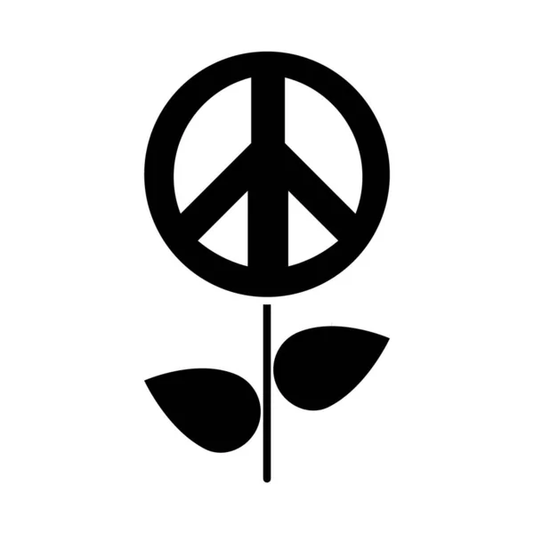 Fleur avec icône symbole de paix, style silhouette — Image vectorielle