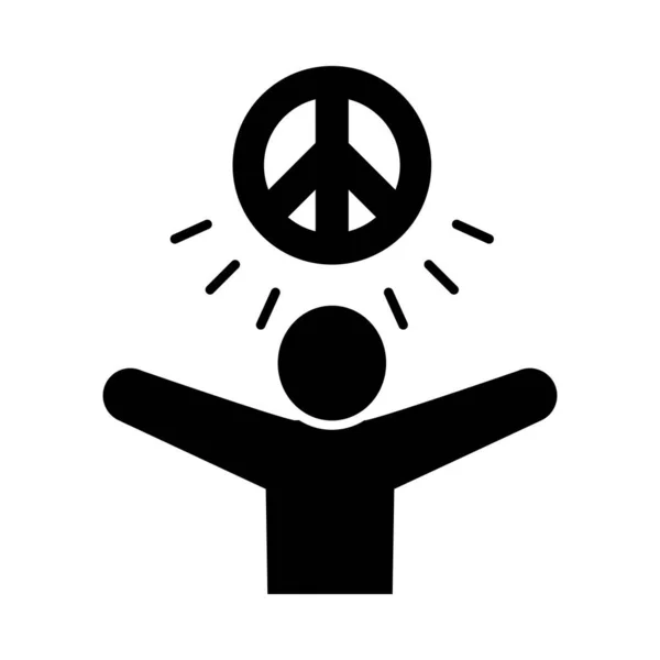 Pittogramma uomo con icona simbolo di pace, stile silhouette — Vettoriale Stock