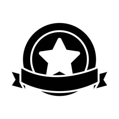 Yıldız ve dekoratif kurdele ikonlu rozet, siluet biçimi