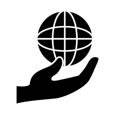 Küresel küre simgesi ile el, siluet biçimi