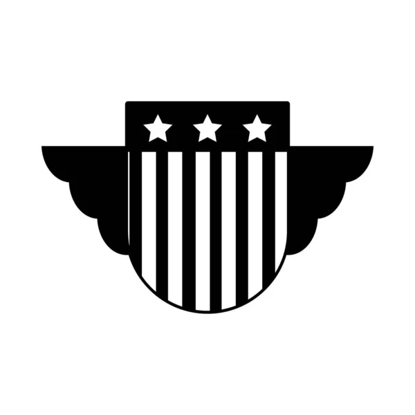 Schild mit Flügeln und US-Flagge Design, Silhouette-Stil — Stockvektor