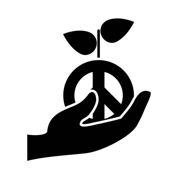 Ruka držící ikonu mírové rostliny, silueta — Stockový vektor
