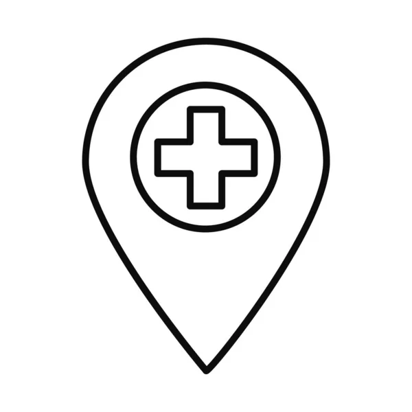 Pin de ubicación con icono de cruz médica, estilo de línea — Archivo Imágenes Vectoriales