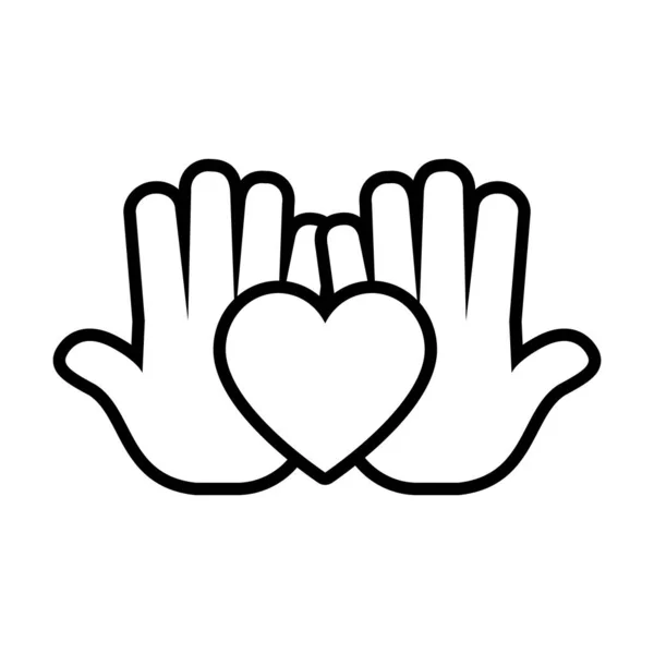 Corazón y manos icono, estilo de línea — Vector de stock