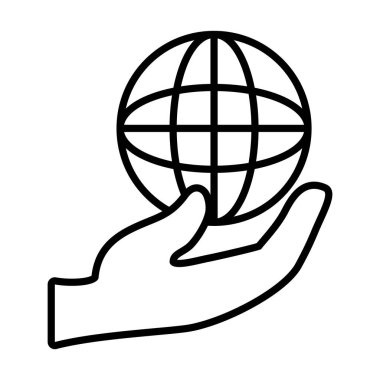 Küresel küre simgesine sahip el, çizgi biçimi