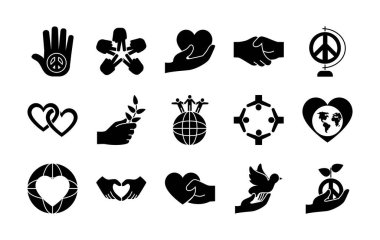 Barış ve kalplerin simgesi, siluet tarzı