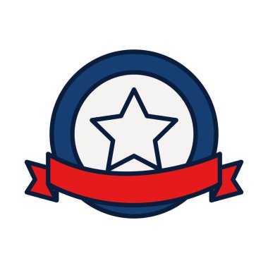 Yıldız ve dekoratif kurdele simgesi, satır ve dolgu tarzıyla rozet