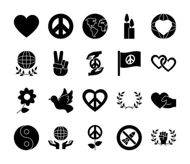 Güvercin ve barış sembolü seti, siluet biçimi