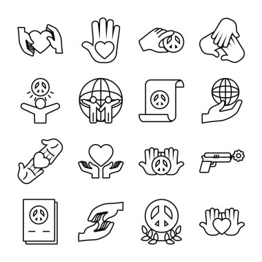 Barış ve küresel küre ikonu kümesi, çizgi biçimi