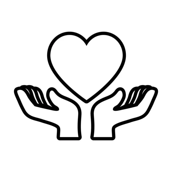 Manos abiertas con el icono del corazón, estilo de línea — Archivo Imágenes Vectoriales