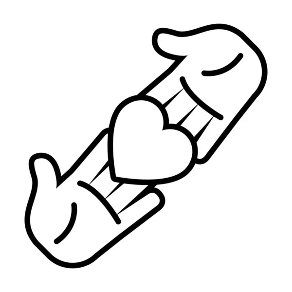 Mains touchant une icône de coeur, style ligne — Image vectorielle