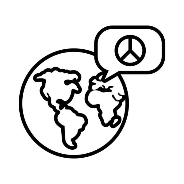 Jord planet och tal bubbla med fred symbol ikon, linje stil — Stock vektor