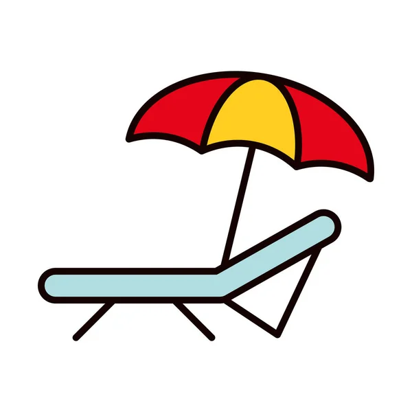Plaj sandalyesi ve şemsiye simgesi, çizgi ve dolgu stili — Stok Vektör