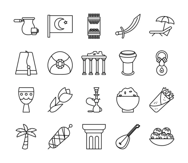Tapis turc et icône turque ensemble, style ligne — Image vectorielle