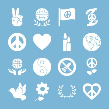 kalp ve barış sembolü seti, siluet biçimi