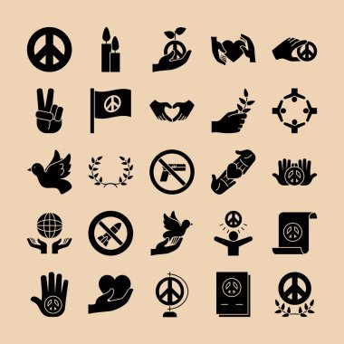 Barış ve el simgesi seti, siluet biçimi