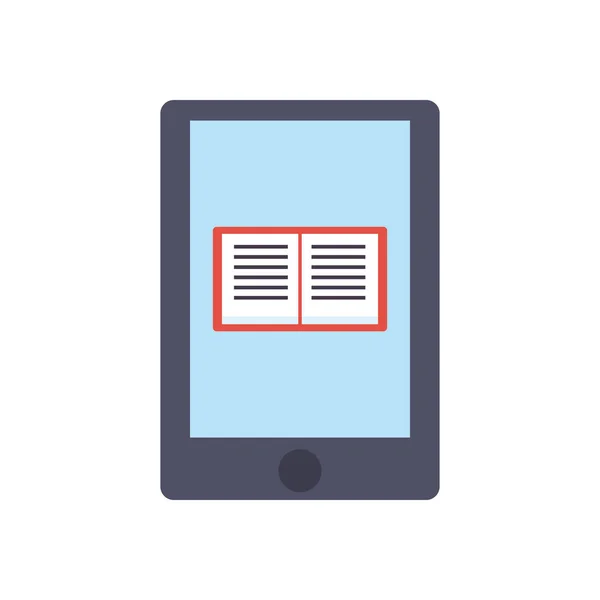Ebook in smartphone platte stijl pictogram vector ontwerp — Stockvector