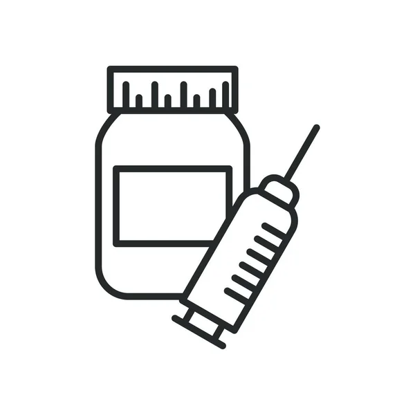 Медична банка та ін'єкційна лінія стилю значок Векторний дизайн — стоковий вектор