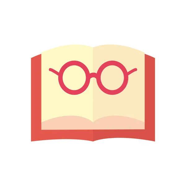 Livre ouvert avec des lunettes design vectoriel icône style plat — Image vectorielle