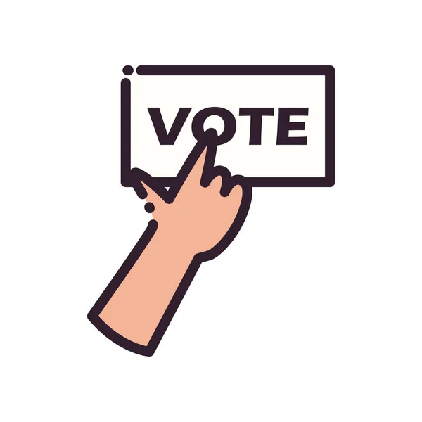 Main avec ligne de papier de vote et design vectoriel icône de style de remplissage — Image vectorielle