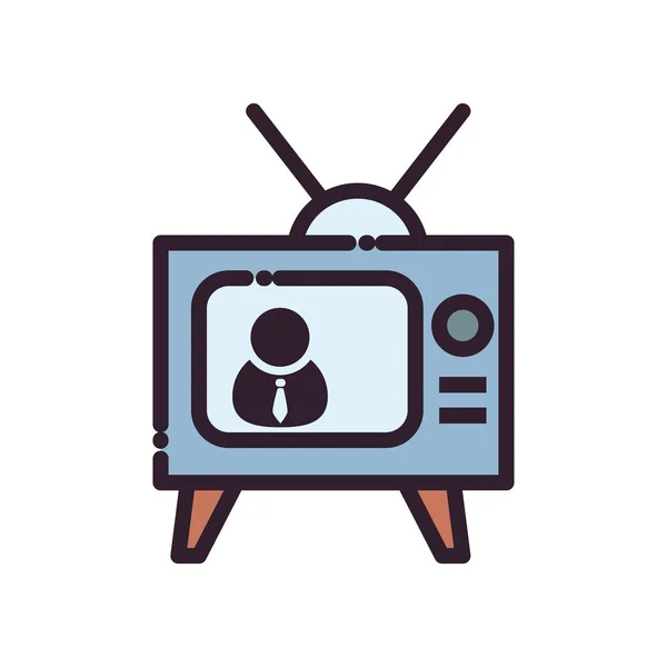 Retro tv met avatar lijn en vul stijl pictogram vector ontwerp — Stockvector