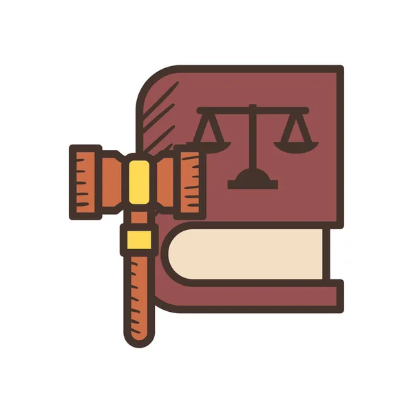 Law scale on book with hammer line and fill style icon vector design — Stock Vector