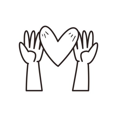 Eller üzerinde kalp çizgisi biçim vektör tasarımı