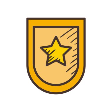 Polis yıldızı kalkan çizgisi içinde ve biçim ikonu vektör tasarımını doldur