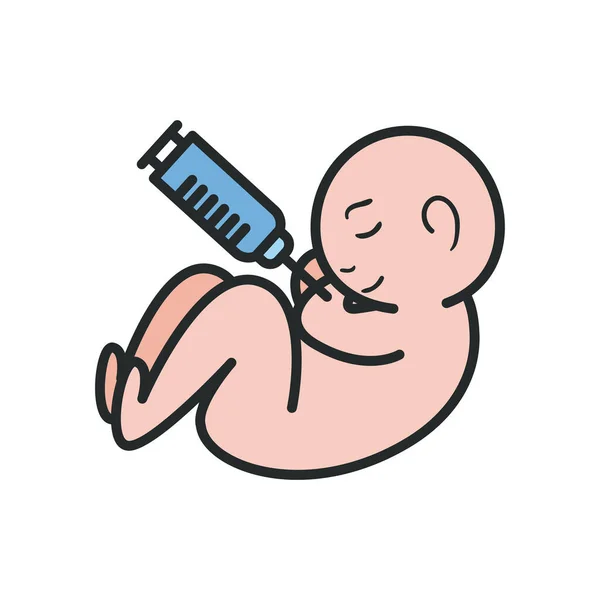 Baby with medical injection line and fill style icon vector design — Stock Vector