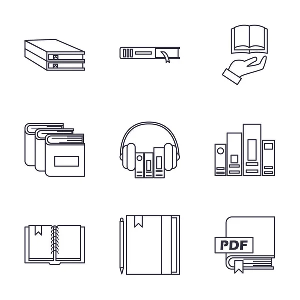 Libros y ebooks línea estilo iconos colección vector diseño — Archivo Imágenes Vectoriales