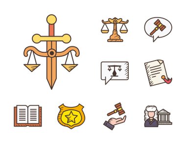 Hukuk ve adalet hattı ve doldurma biçimi belirlenmiş vektör tasarımı