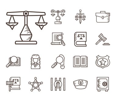 Kanun ve adalet hattı biçiminde ikon vektör tasarımı koleksiyonu