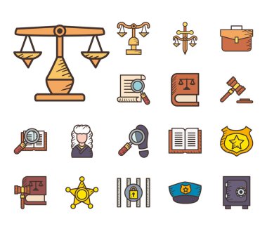 Hukuk ve adalet hattı ve simge vektör tasarımı koleksiyonu