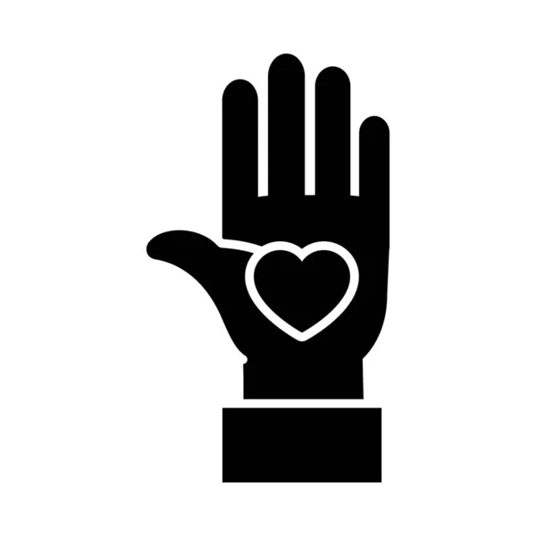 Kalp ikonlu el, siluet tarzı — Stok Vektör
