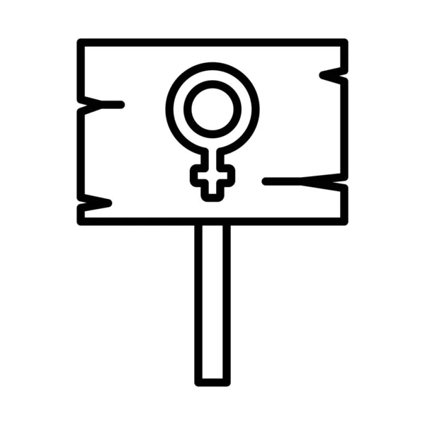 女性主义概念，带有女性符号图标的木制标志，线条风格 — 图库矢量图片