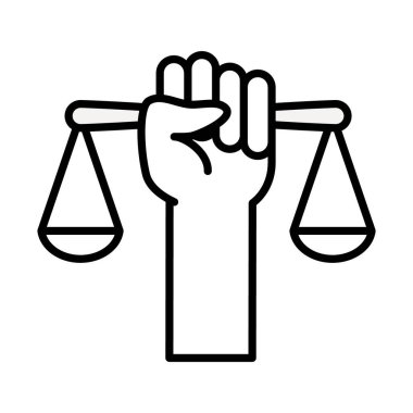 Feminizm kavramı, el ele tutuşma bir ölçek simgesi, çizgi tarzı