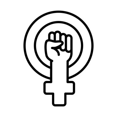 feminizm sembolü, kadın cinsiyet sembolü, sıkılmış yumruk, çizgi tarzı.