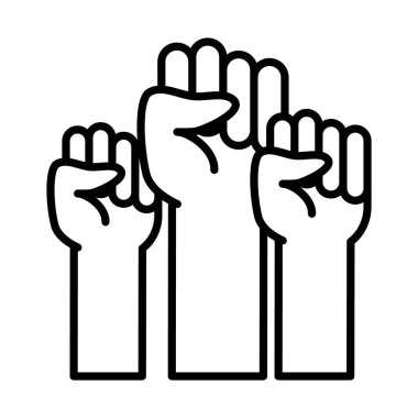 feminism concept, fists of women up, line style clipart