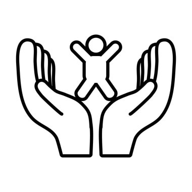 pictogram adam atlama ve iki el, çizgi tarzı